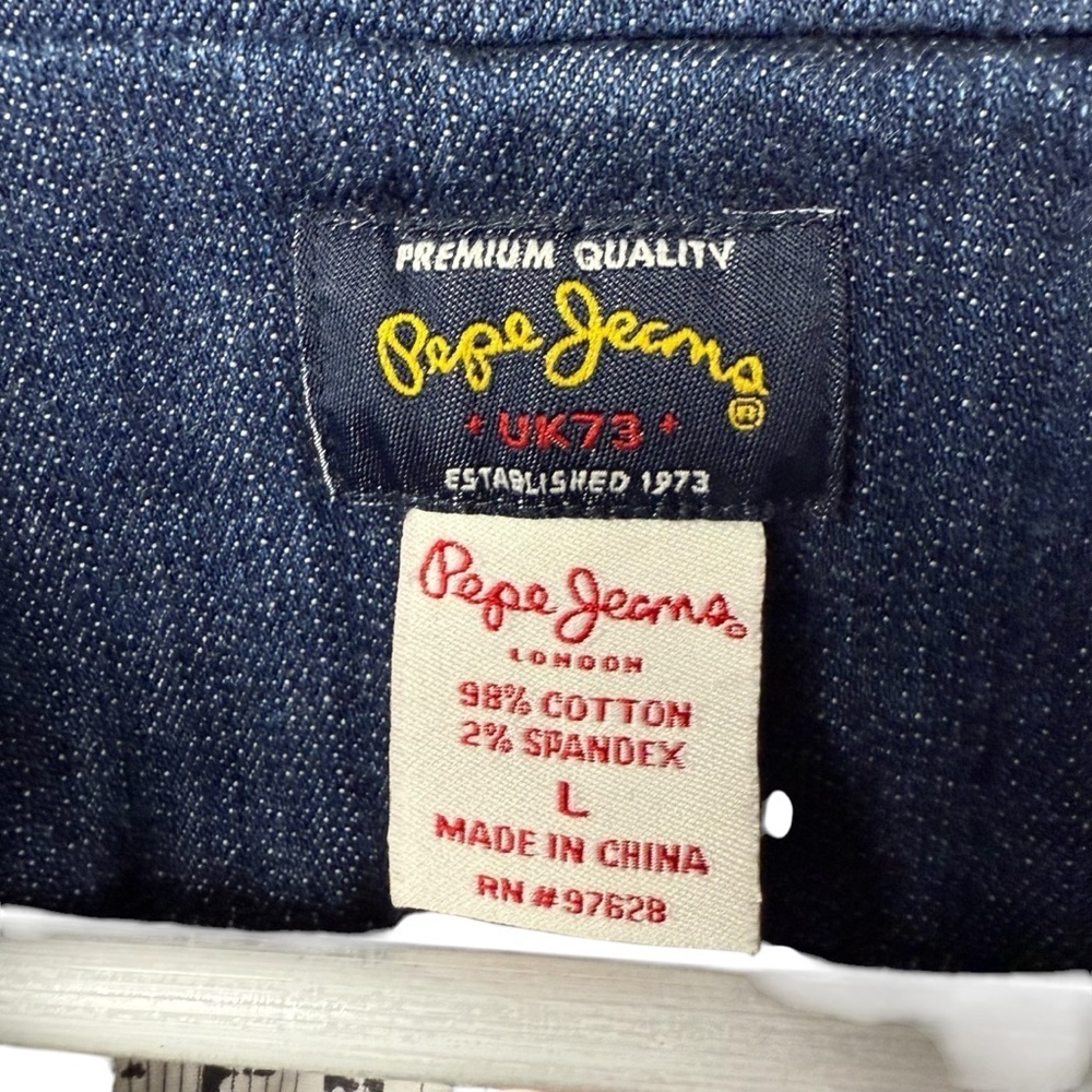 Pepe Jeans Jacket Women M/L London Blazer Denim Blue Lined 3 Button Notch Collar - Picture 3 of 10